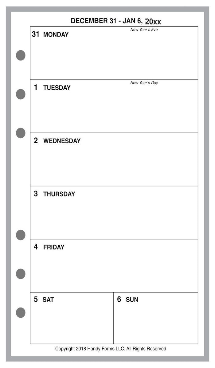 Pocket Weekly and Monthly Planner, 1 Page Per Week, 2 Pages Per Month, No Lines, Style B