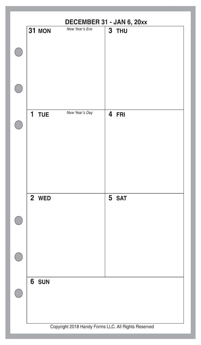 Pocket Weekly and Monthly Planner, 1 Page Per Week, 2 Pages Per Month, No Lines, Style C