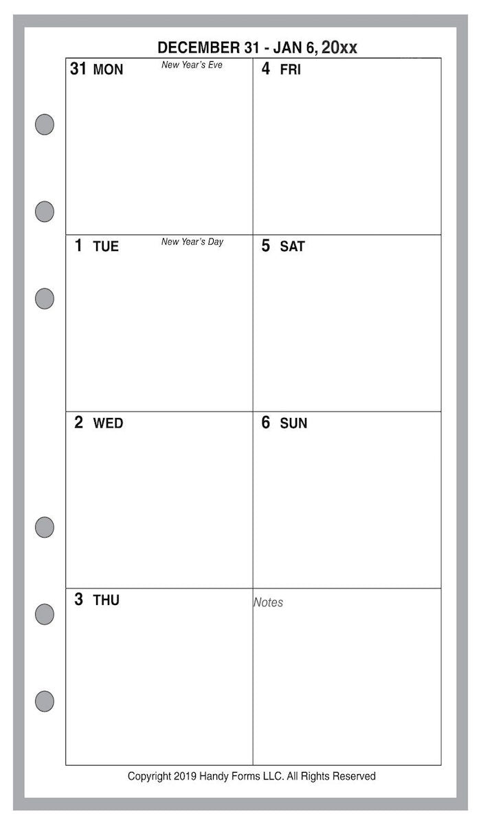 Pocket Weekly and Monthly Planner, 1 Page Per Week, 2 Pages Per Month, No Lines, Style D