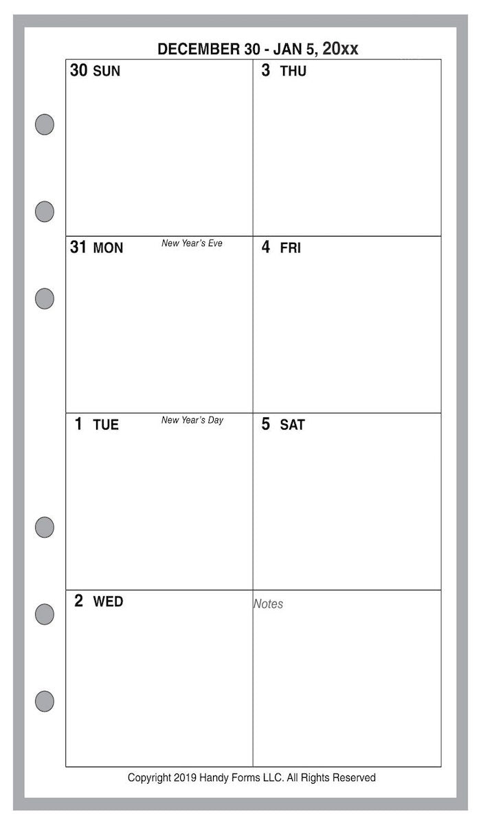 Pocket Weekly and Monthly Planner, 1 Page Per Week, 2 Pages Per Month, No Lines, Style D