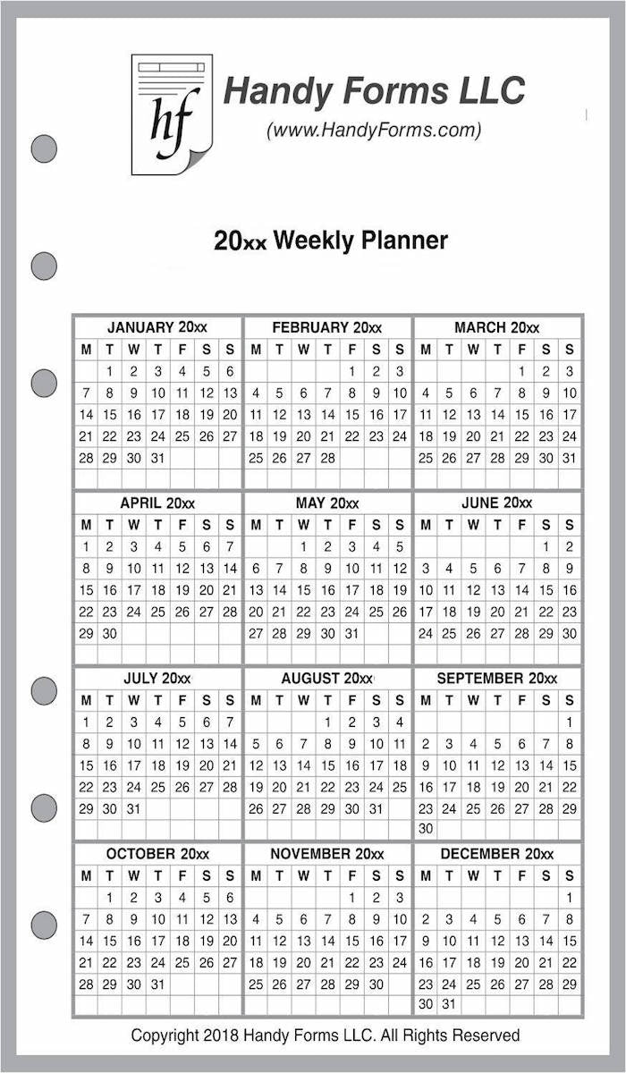 Pocket Weekly and Monthly Planner, 2 Pages Per Week, 2 Pages Per Month, Style H