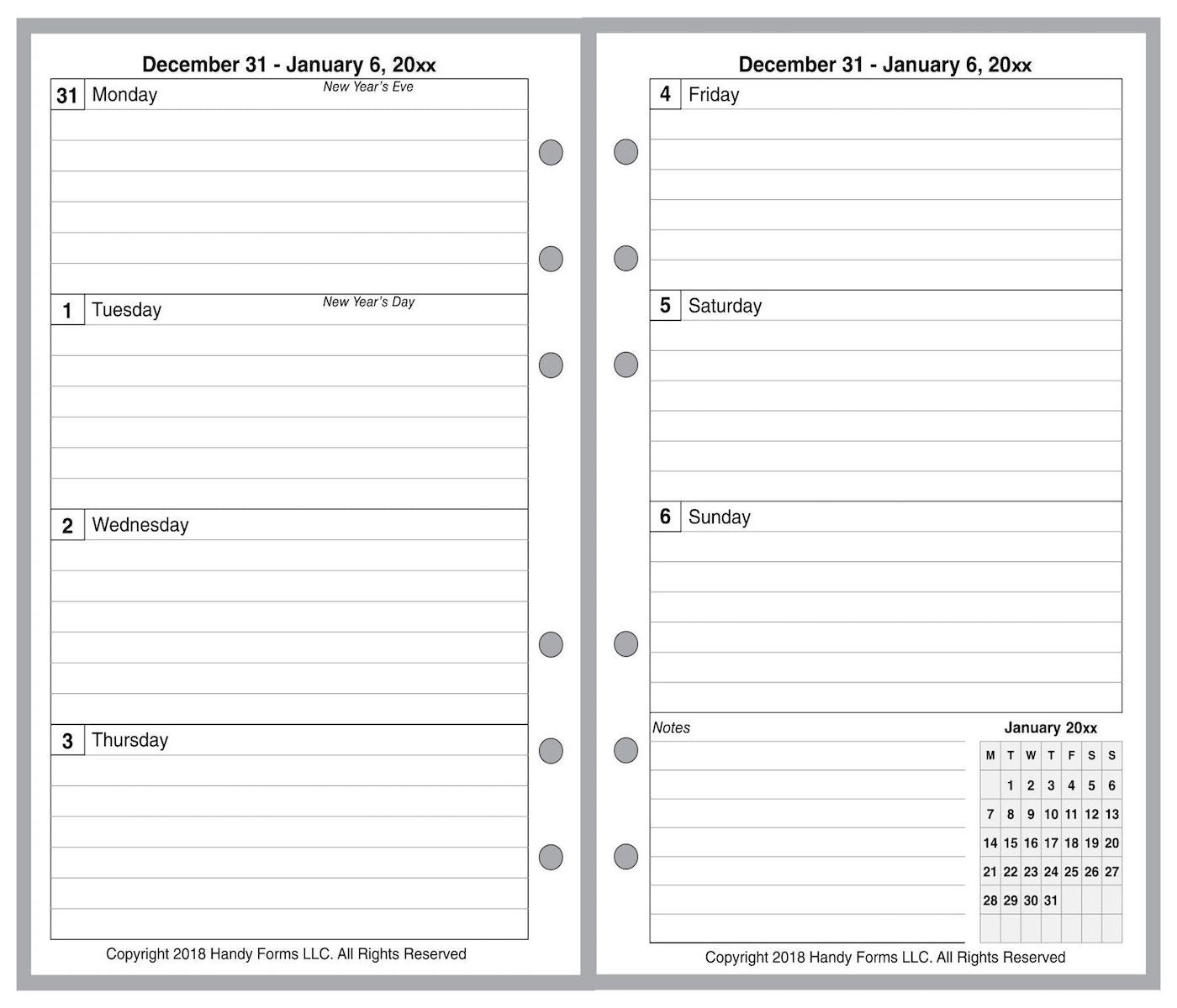 Pocket Weekly and Monthly Planner, 2 Pages Per Week, 2 Pages Per Month, Style A