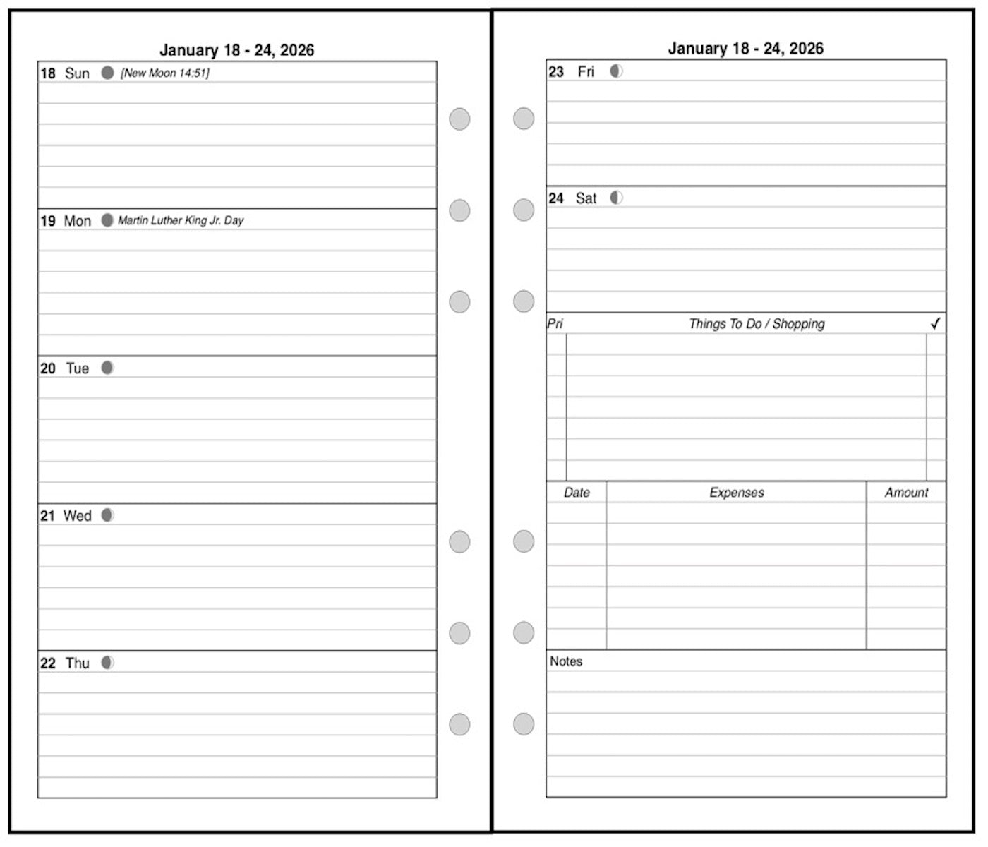 Pocket Weekly and Monthly Planner, 2 Pages Per Week, 2 Pages Per Month, Style C