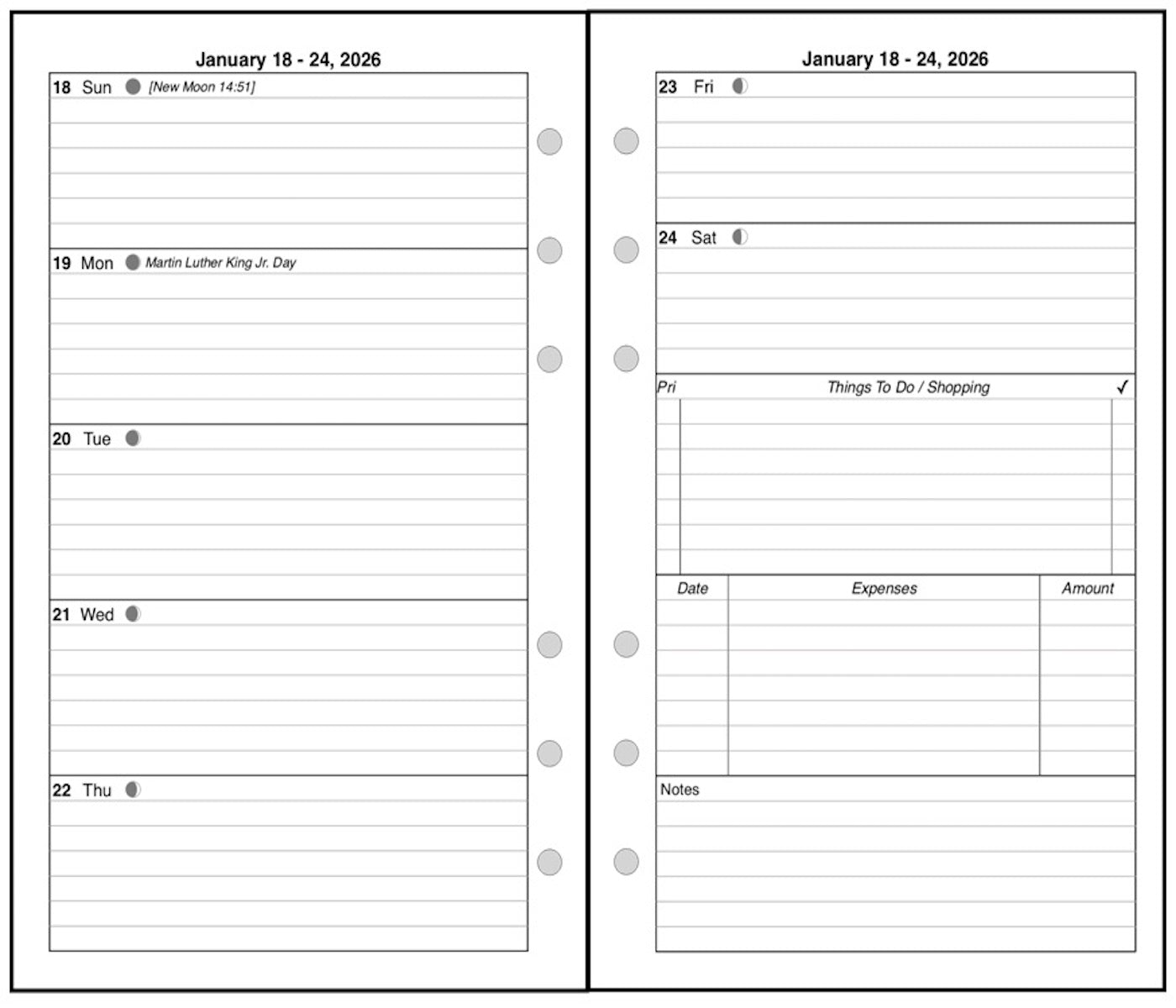 Pocket Weekly and Monthly Planner, 2 Pages Per Week, 2 Pages Per Month, Style C