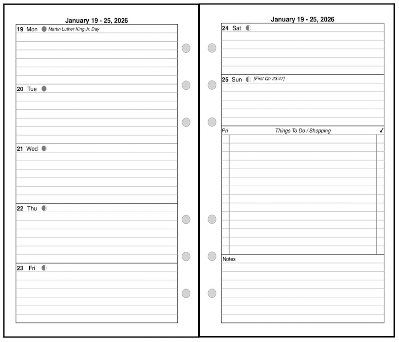 Pocket Weekly and Monthly Planner, 2 Pages Per Week, 2 Pages Per Month, Style D