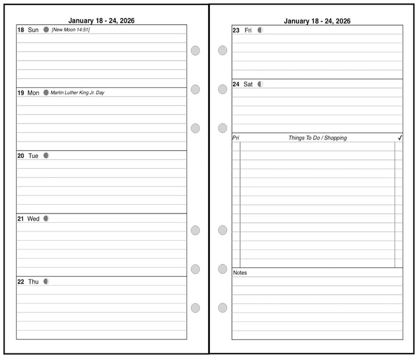 Pocket Weekly and Monthly Planner, 2 Pages Per Week, 2 Pages Per Month, Style D