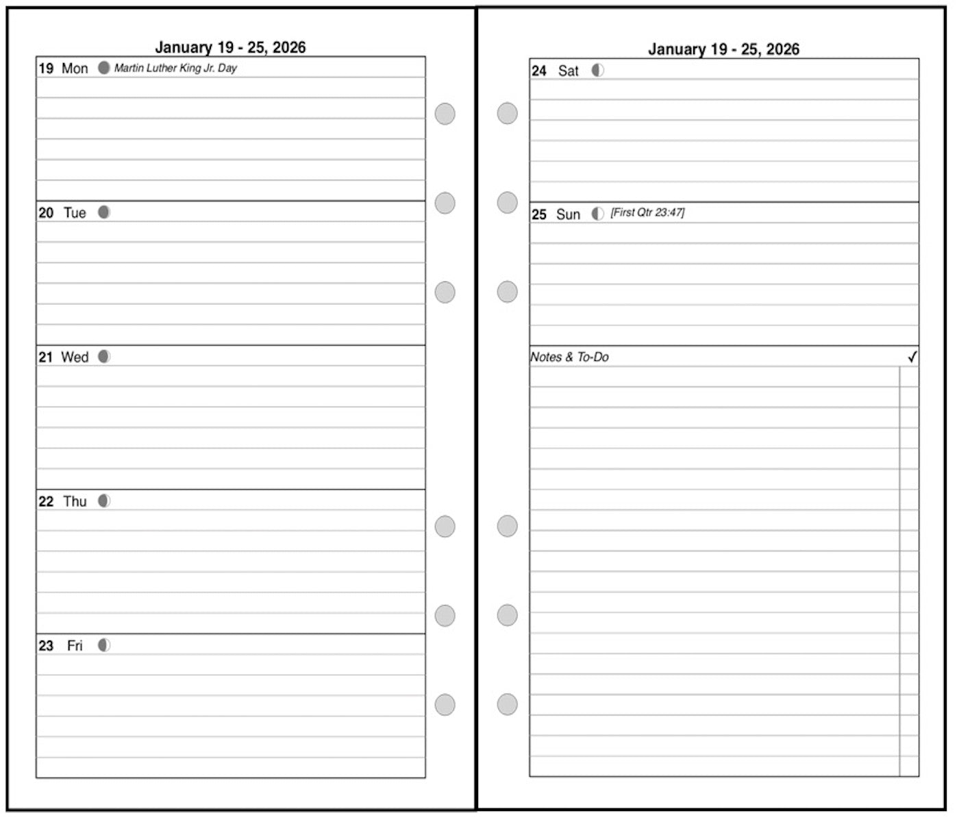 Pocket Weekly and Monthly Planner, 2 Pages Per Week, 2 Pages Per Month, Style D