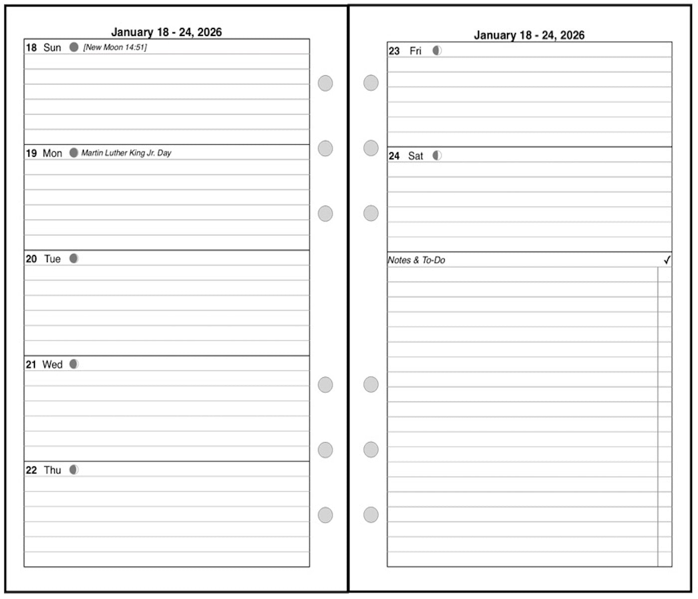 Pocket Weekly and Monthly Planner, 2 Pages Per Week, 2 Pages Per Month, Style D