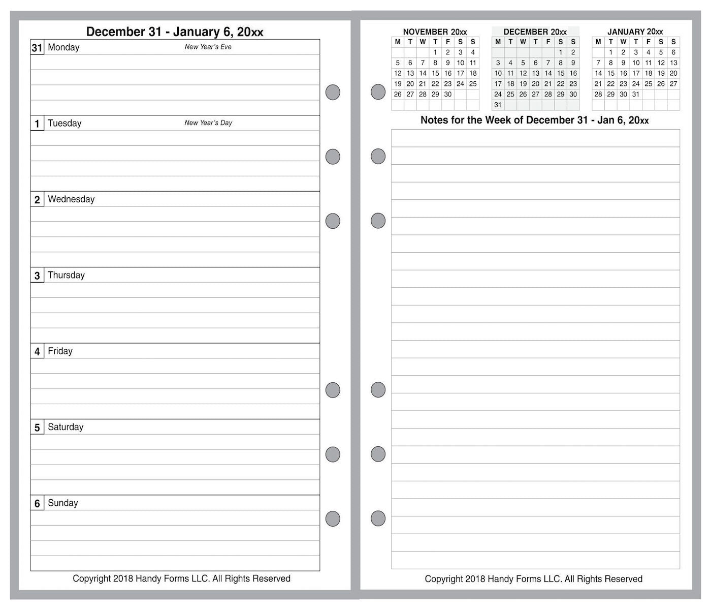Pocket Weekly and Monthly Planner, 2 Pages Per Week, 2 Pages Per Month, Style F