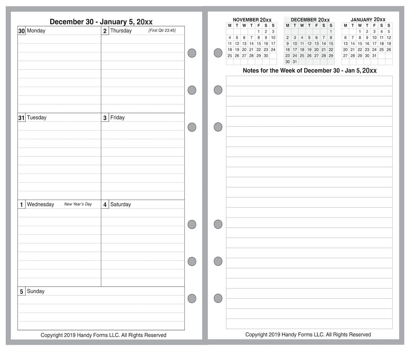 Pocket Weekly and Monthly Planner, 2 Pages Per Week, 2 Pages Per Month, Style F