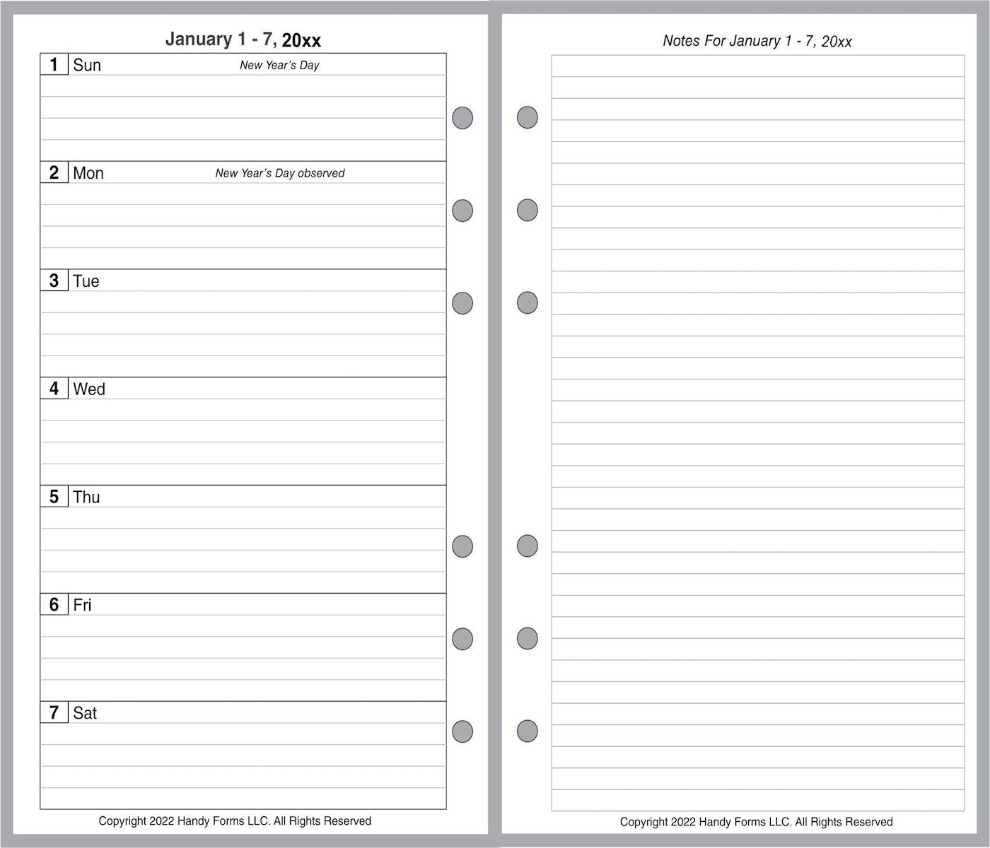 Pocket Weekly and Monthly Planner, 2 Pages Per Week, 2 Pages Per Month, Style G