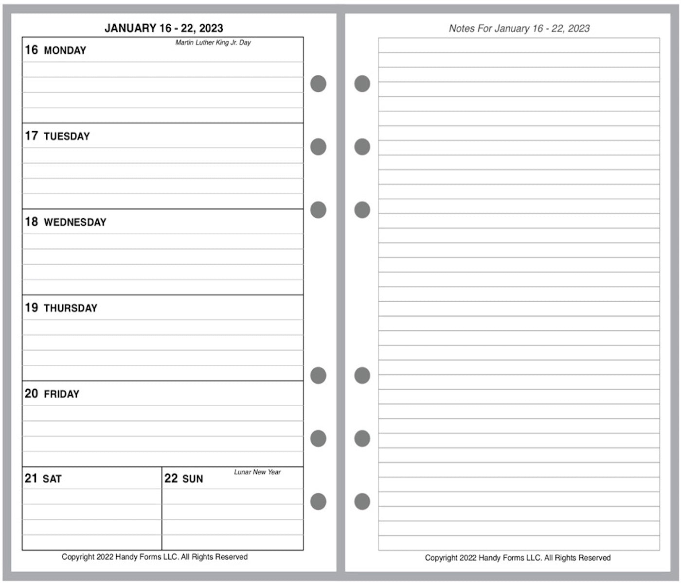 Pocket Weekly and Monthly Planner, 2 Pages Per Week, 2 Pages Per Month, Style G1