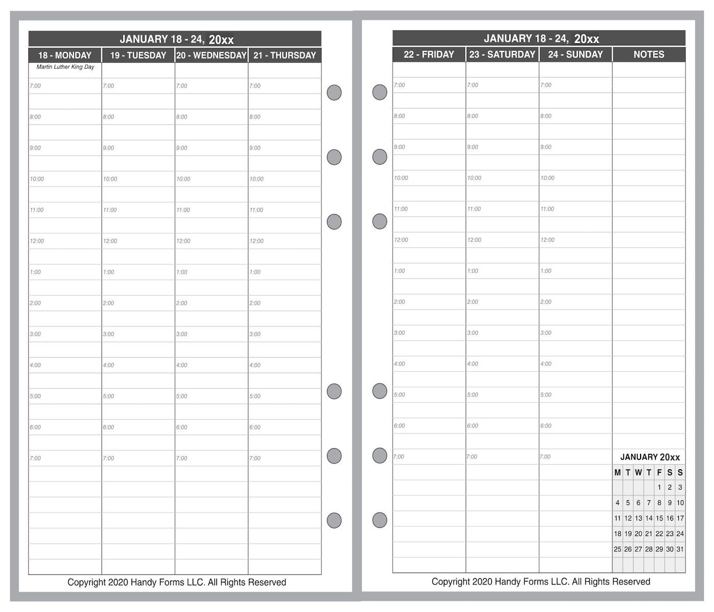 Pocket Weekly and Monthly Planner, 2 Pages Per Week, 2 Pages Per Month, Style V8