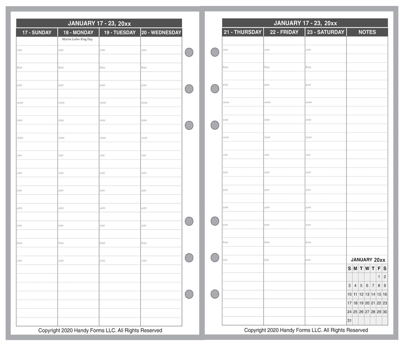 Pocket Weekly and Monthly Planner, 2 Pages Per Week, 2 Pages Per Month, Style V8