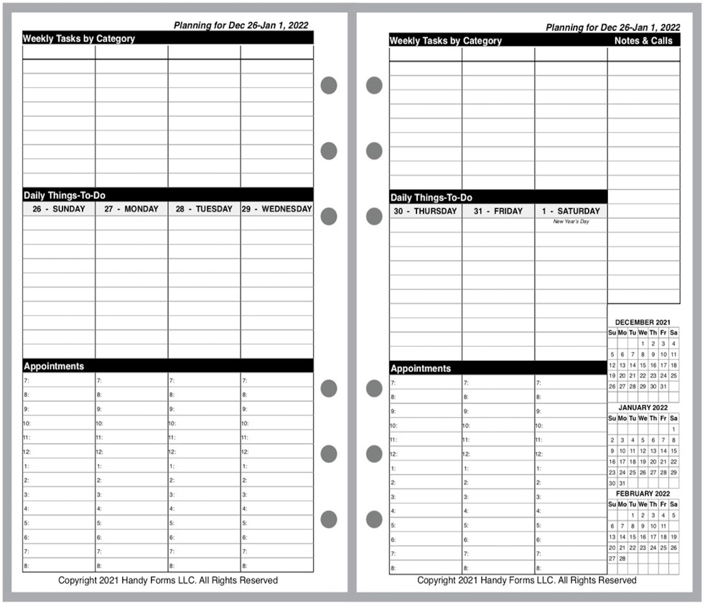 Pocket Weekly and Monthly Planner, 2 Pages Per Week, 2 Pages Per Month, Style VT