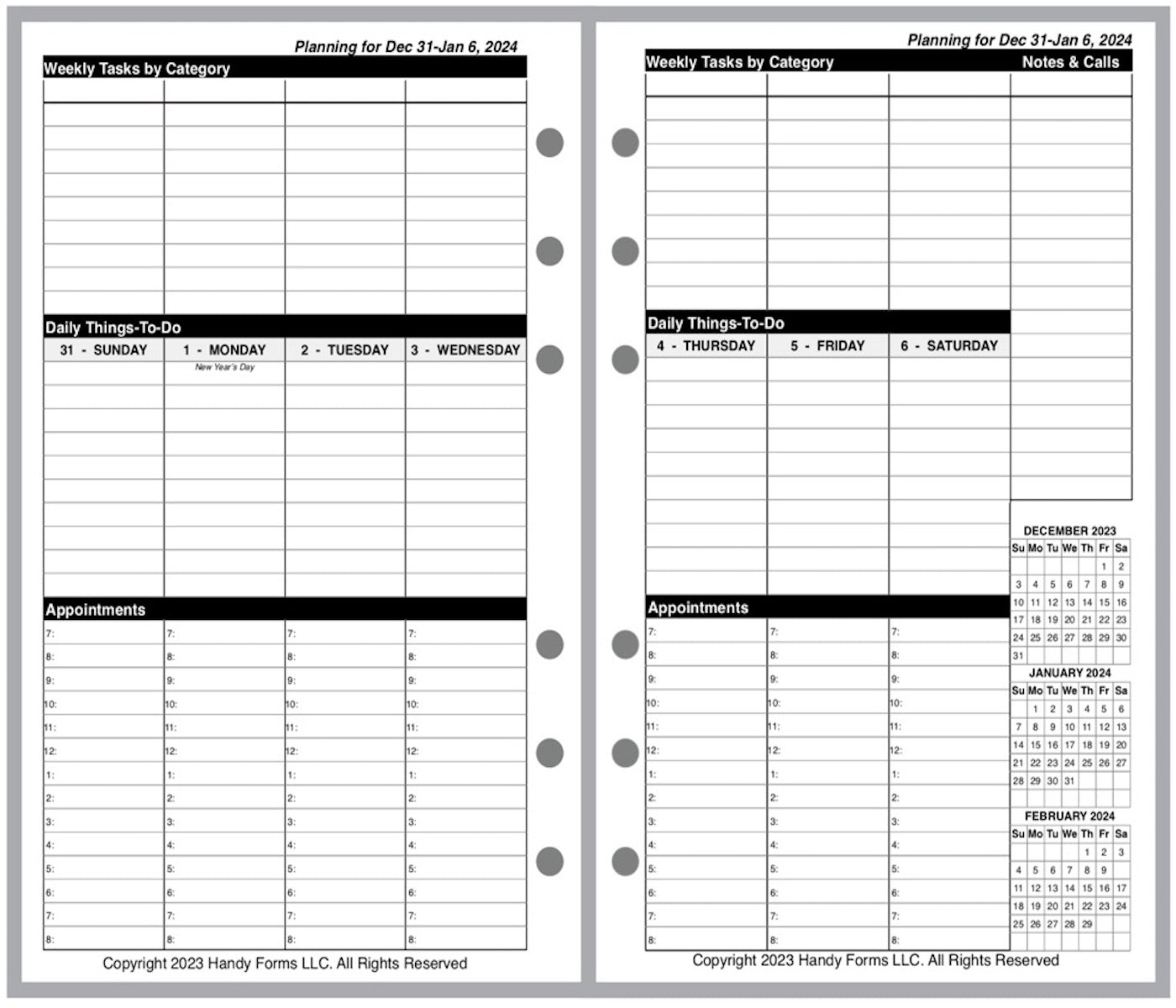 Pocket Weekly and Monthly Planner, 2 Pages Per Week, 2 Pages Per Month, Style VT