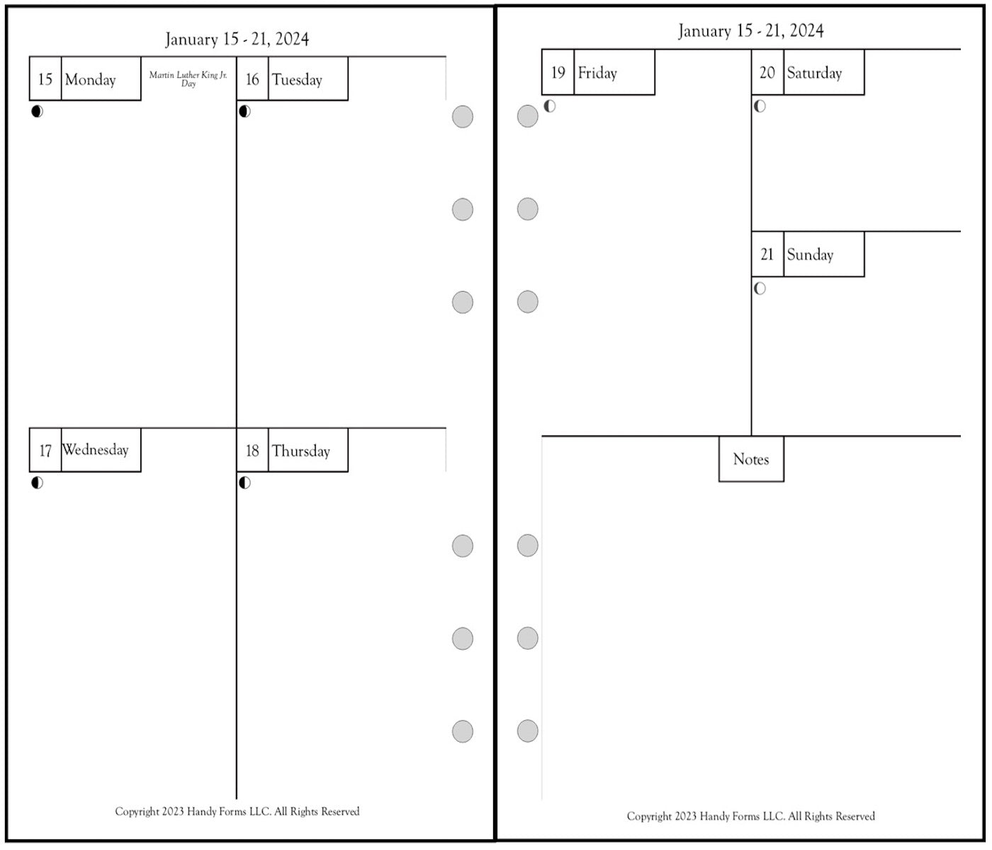 Pocket Weekly and Monthly Planner, 2 Pages Per Week, 2 Pages Per Month, Style H