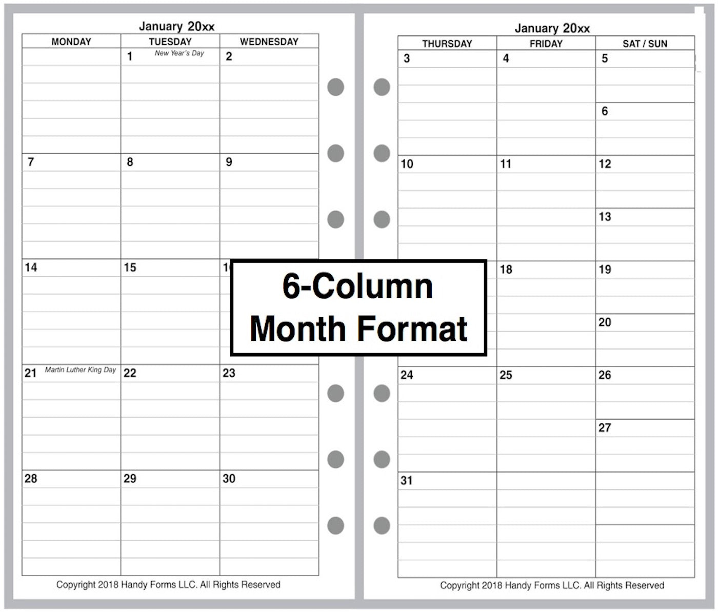 Pocket Weekly and Monthly Planner, 2 Pages Per Week, 2 Pages Per Month, Style E