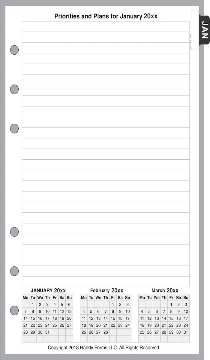 Pocket Monthly Planner, 4 Pages Per Month, No Lines