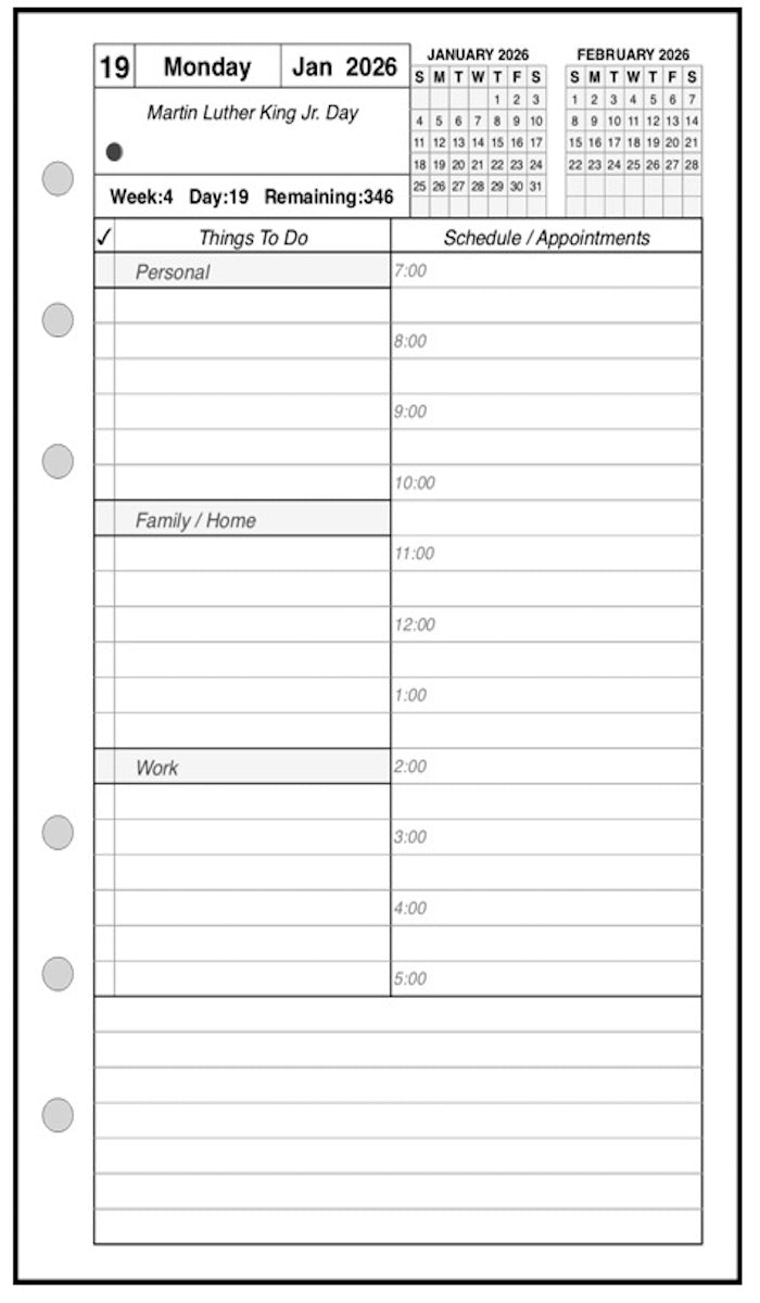Pocket Daily and Monthly Planner, 1 Page Per Day, 2 Pages Per Month, With Lines, Style AS