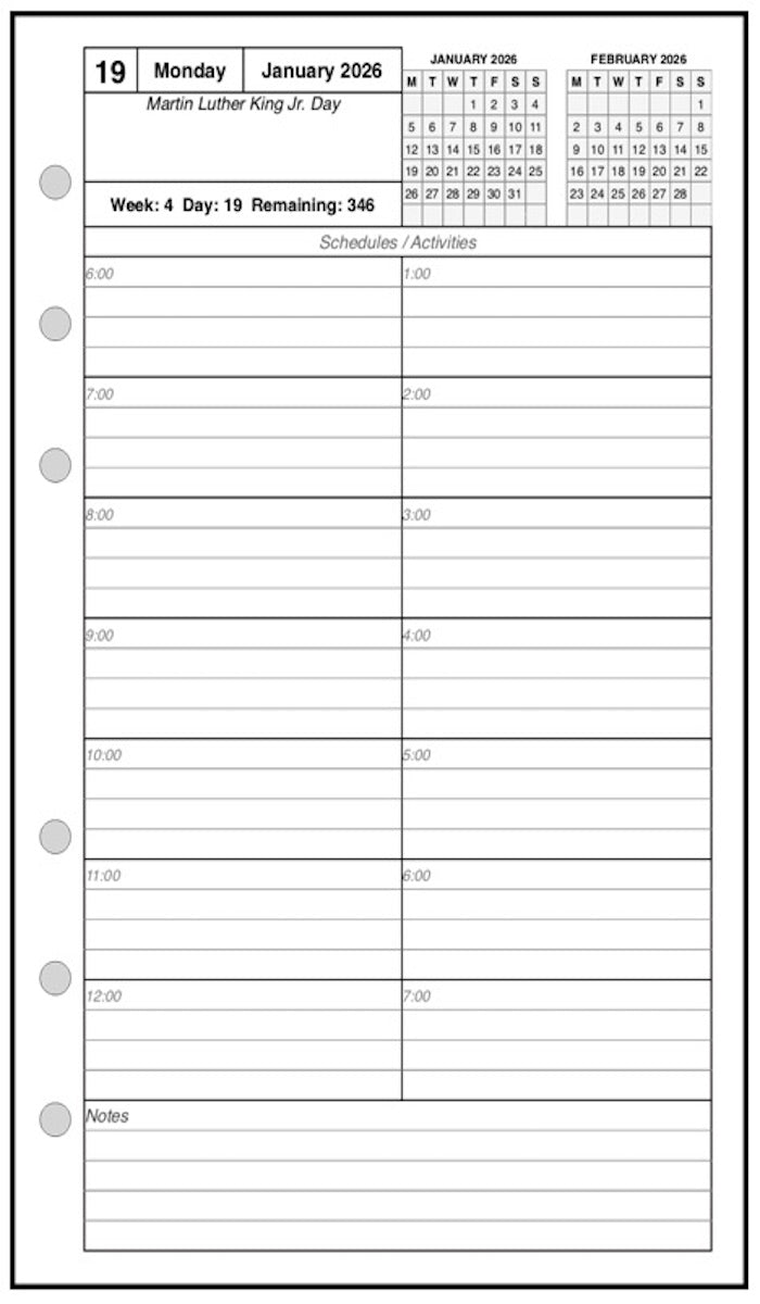 Pocket Daily and Monthly Planner, 1 Page Per Day, 2 Pages Per Month, With Lines, Style C