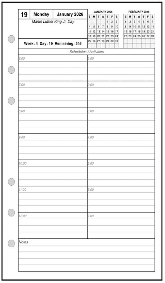 Pocket Daily and Monthly Planner, 1 Page Per Day, 2 Pages Per Month, With Lines, Style C