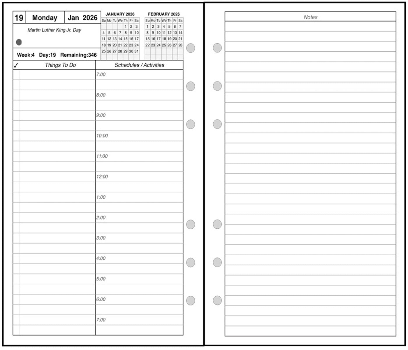 Pocket Daily and Monthly Planner, 2 Pages Per Day, 2 Pages Per Month, With Lines, Style A