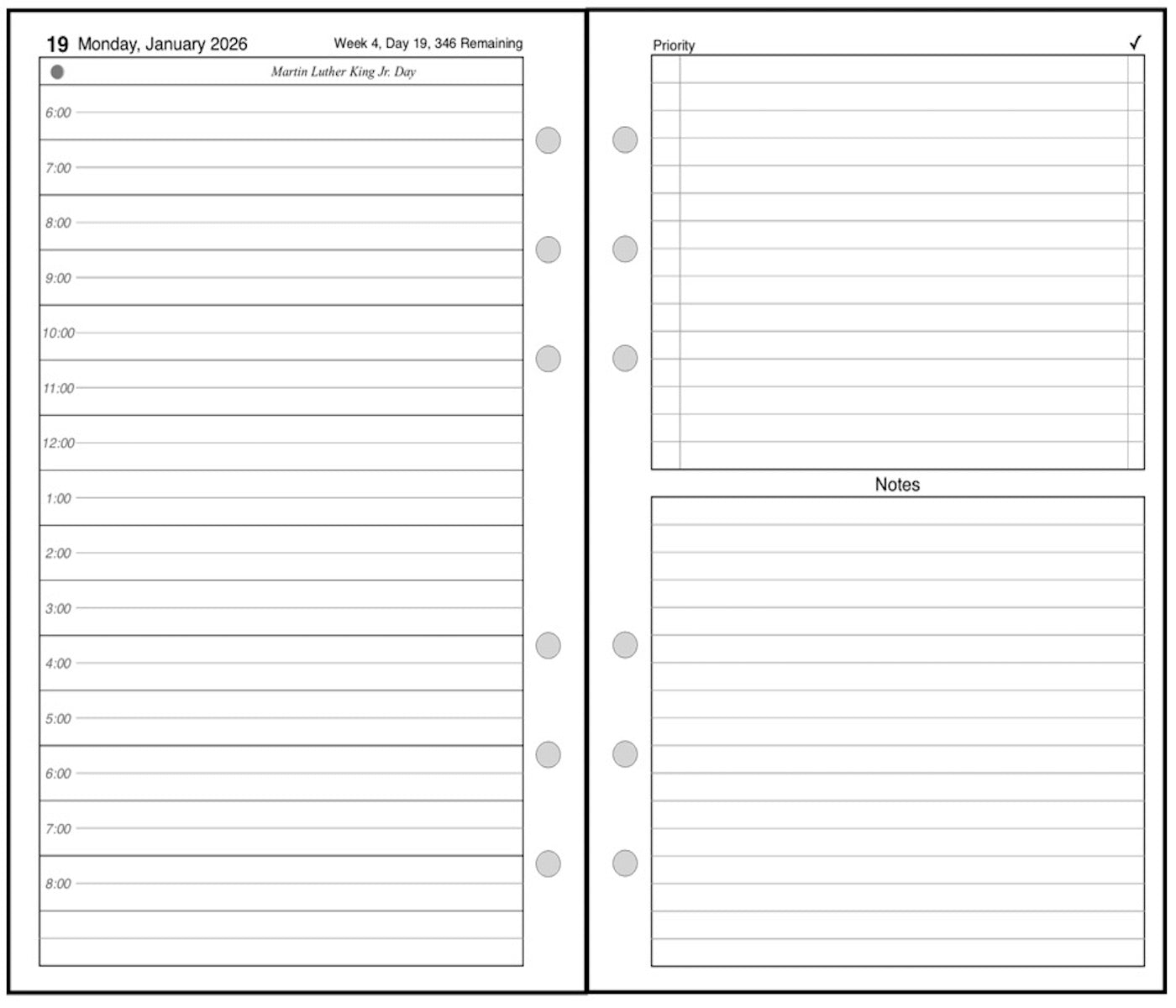 Pocket Daily and Monthly Planner, 2 Pages Per Day, 2 Pages Per Month, With Lines, Style B