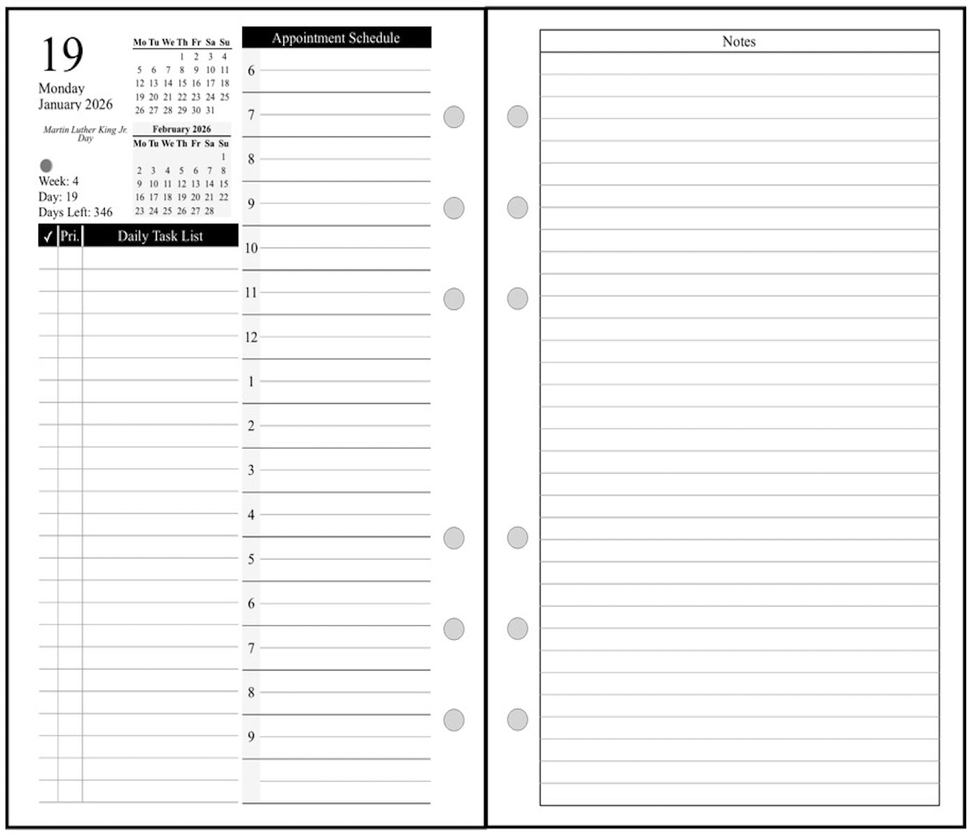 Pocket Daily and Monthly Planner, 2 Pages Per Day, 2 Pages Per Month, With Lines, Style D