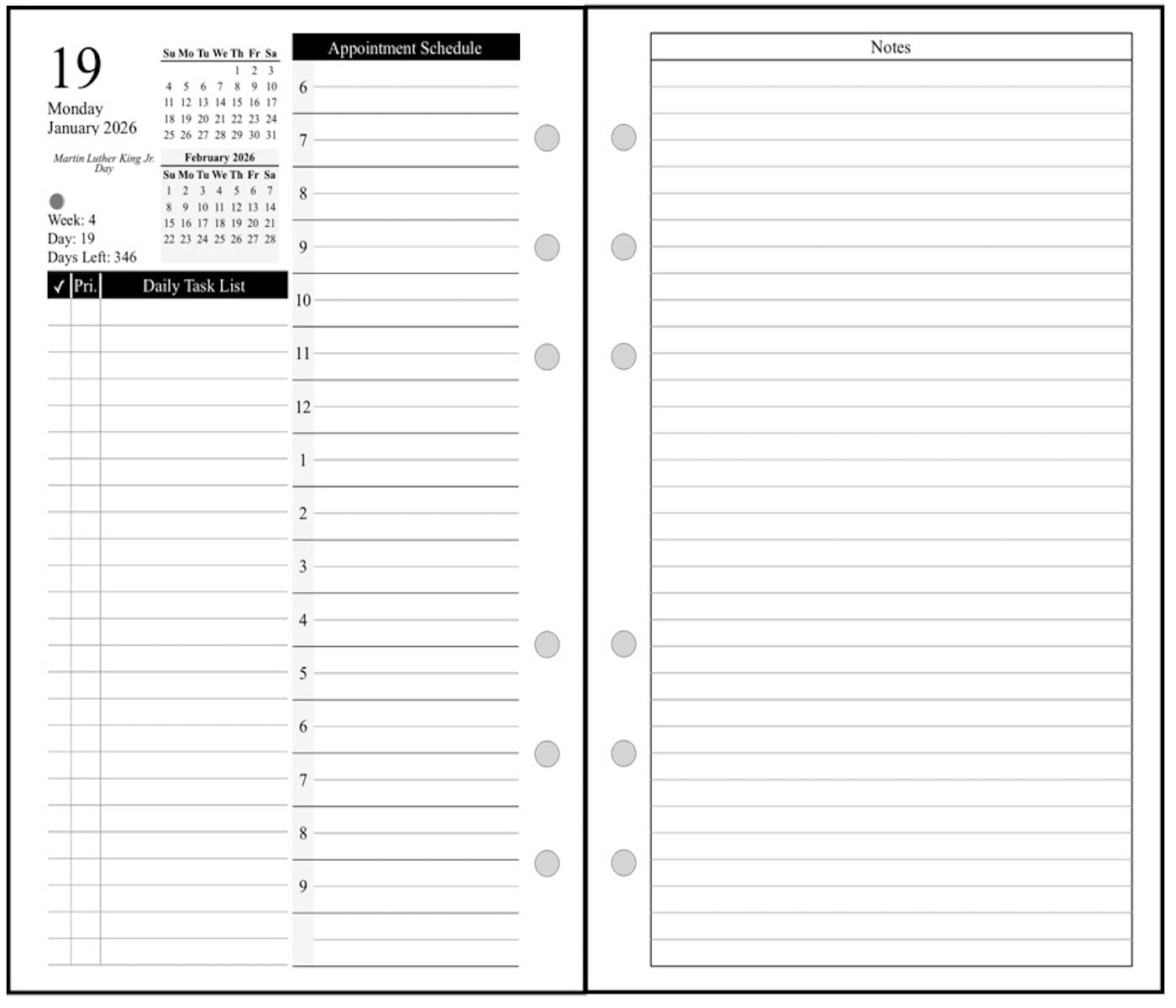 Pocket Daily and Monthly Planner, 2 Pages Per Day, 2 Pages Per Month, With Lines, Style D