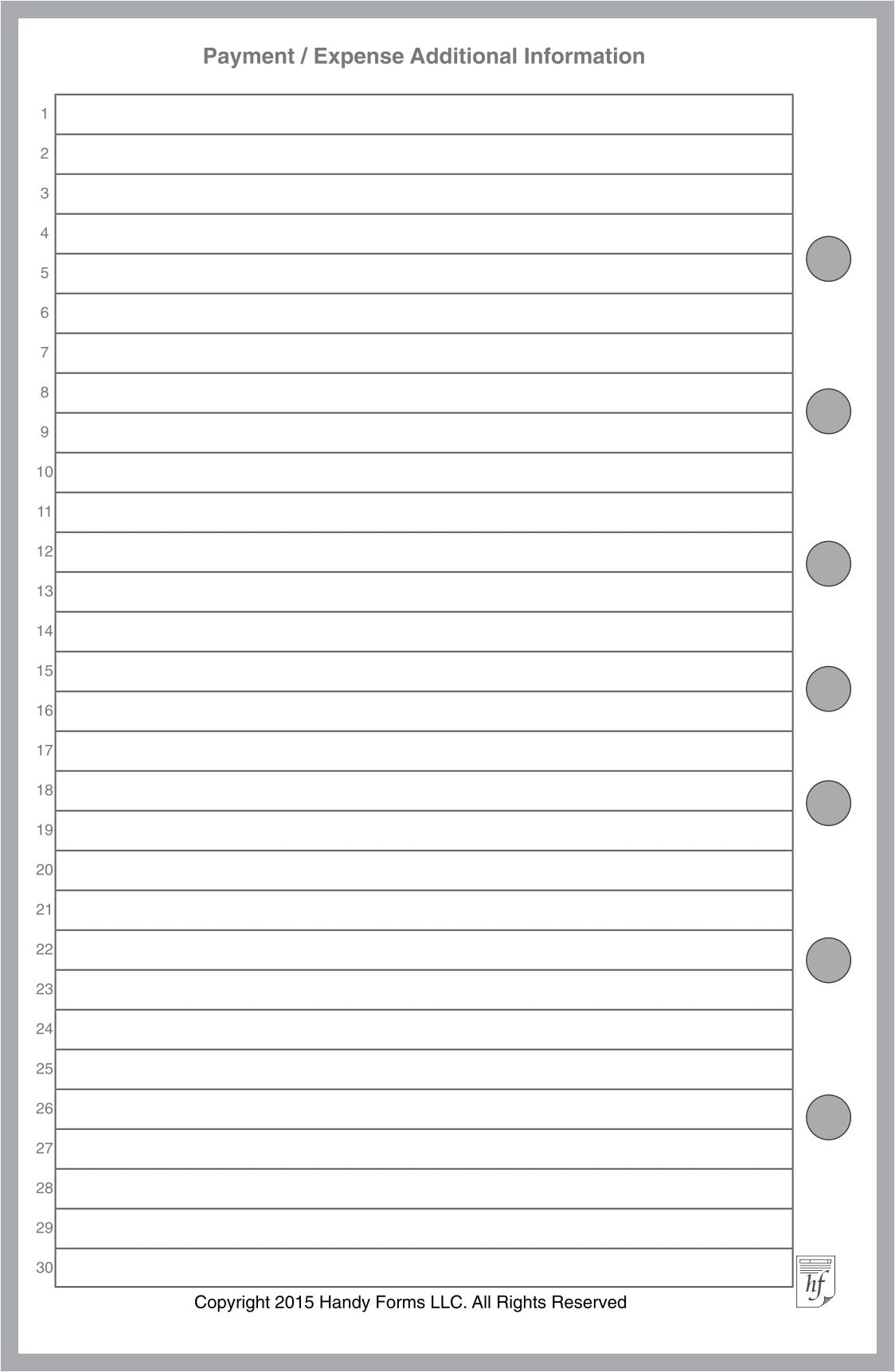 Half-letter size Payment / Expense Record and Check Register