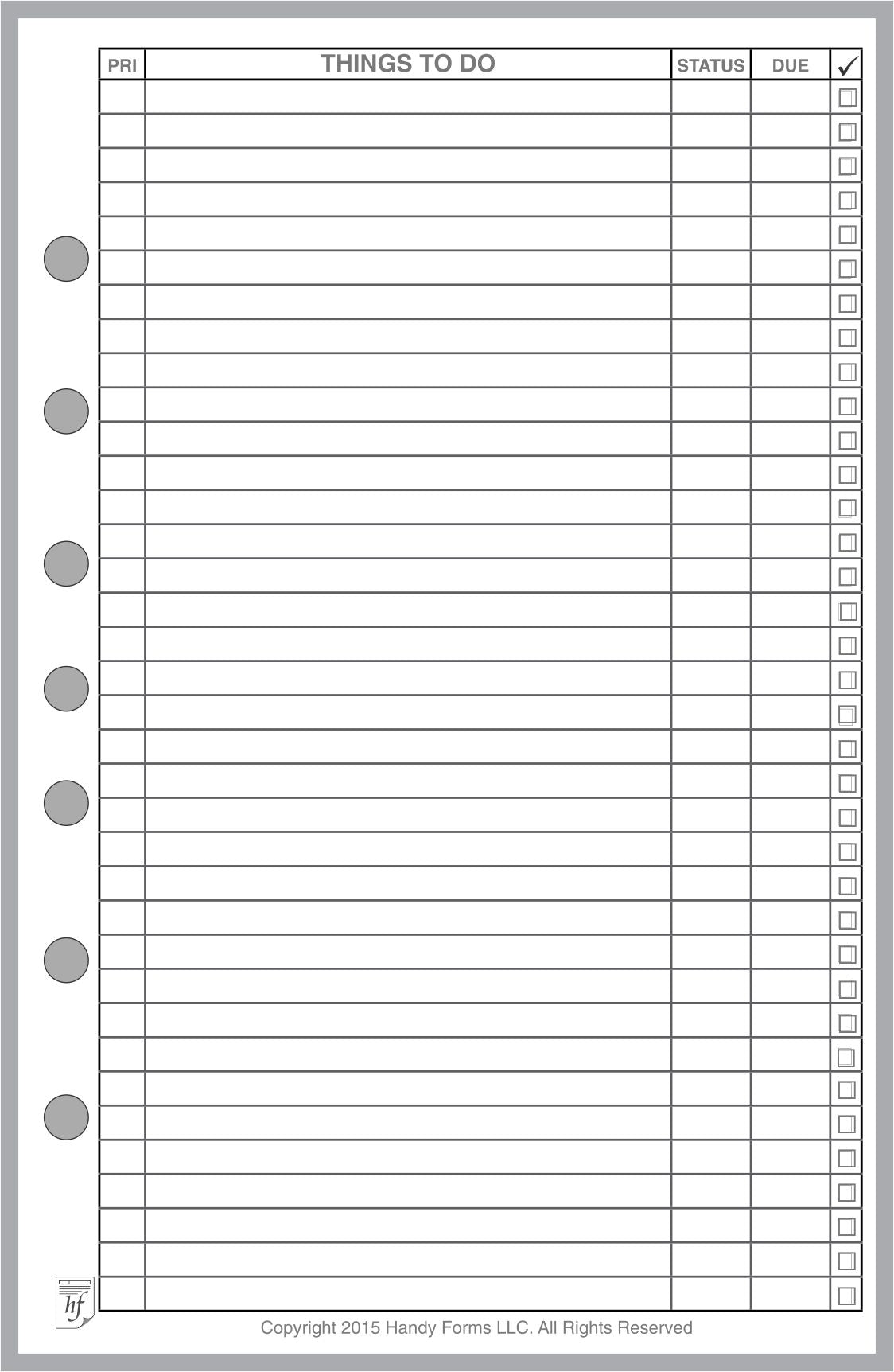 Half-letter size To-Do Checklist with Priority and Due Date