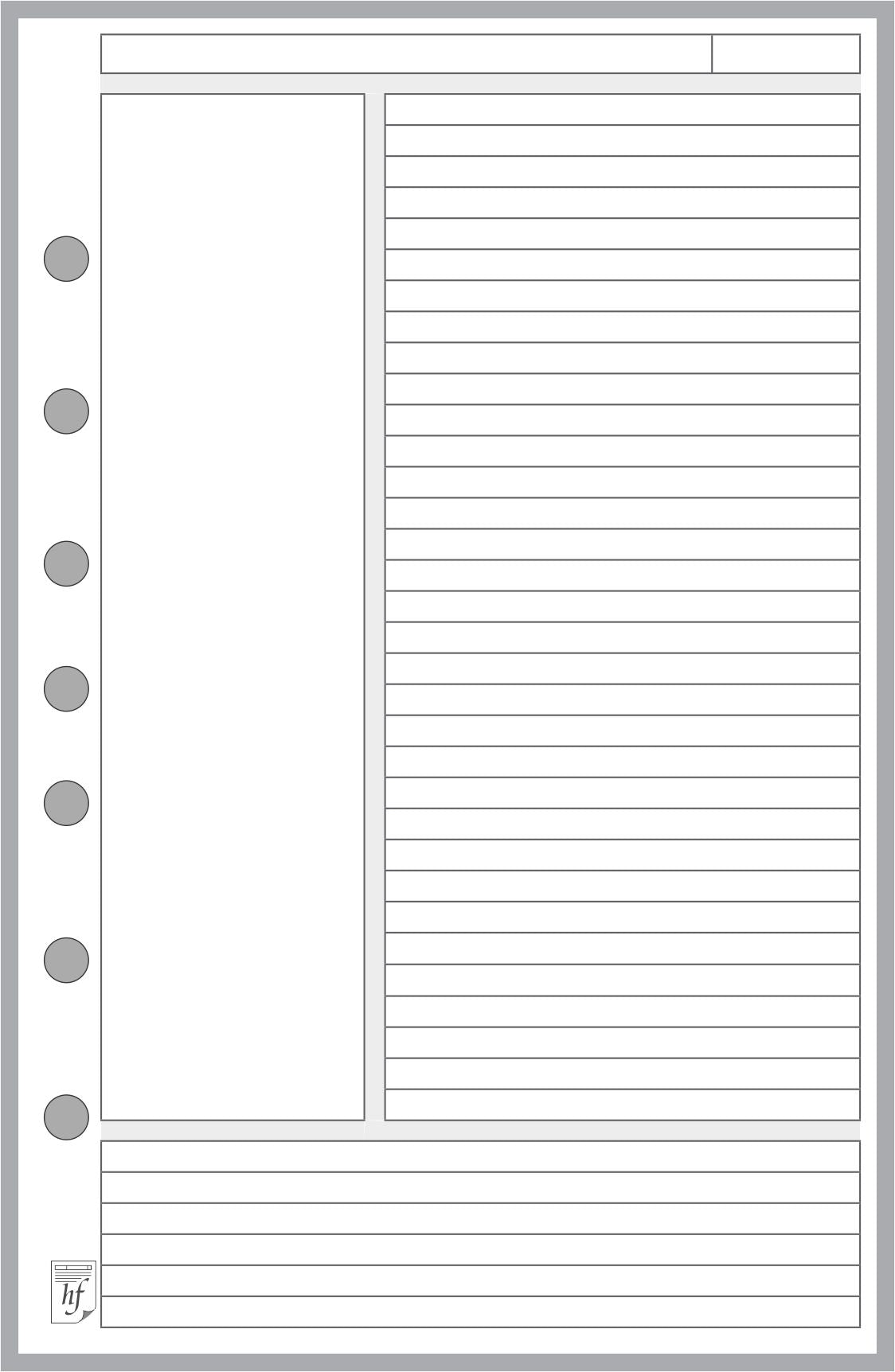 Half-letter size Note Pages Designed for the Cornell Notetaking System