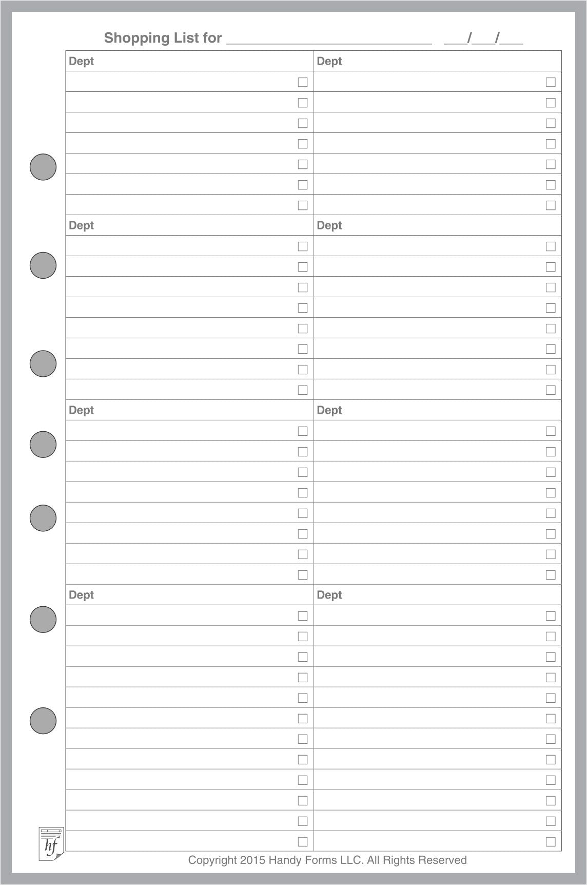 Half-letter size Shopping List