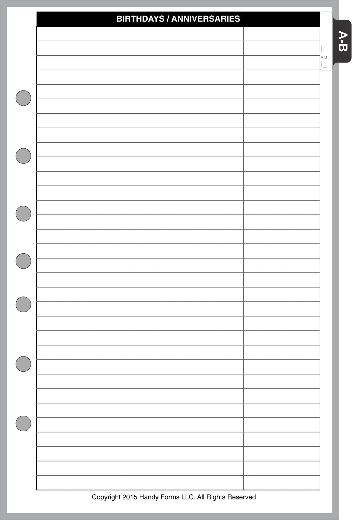 Half-letter size Name & Address Pages + Tab Index