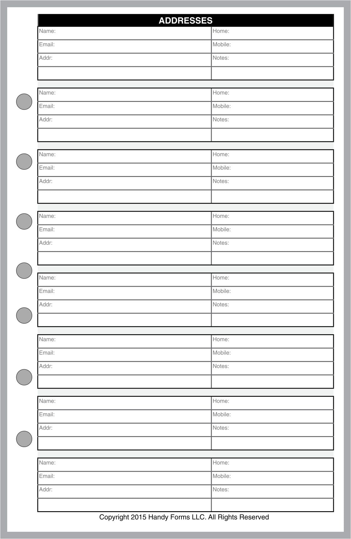 Half-letter size Name & Address Pages + Tab Index