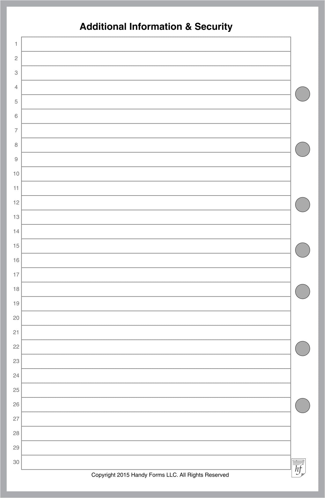 Half-letter size Login / Password Reference
