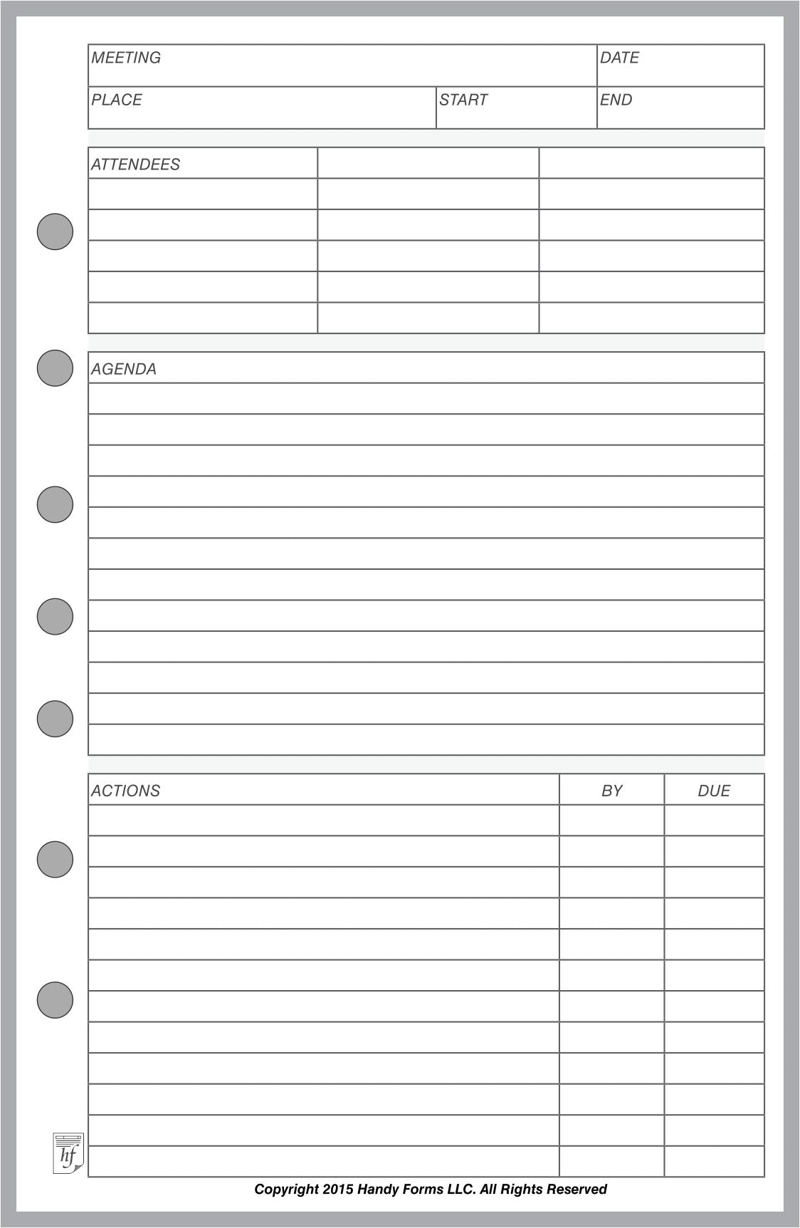 Compact Paperwork Half-letter size Meeting Planner and Organizer – Handy Forms