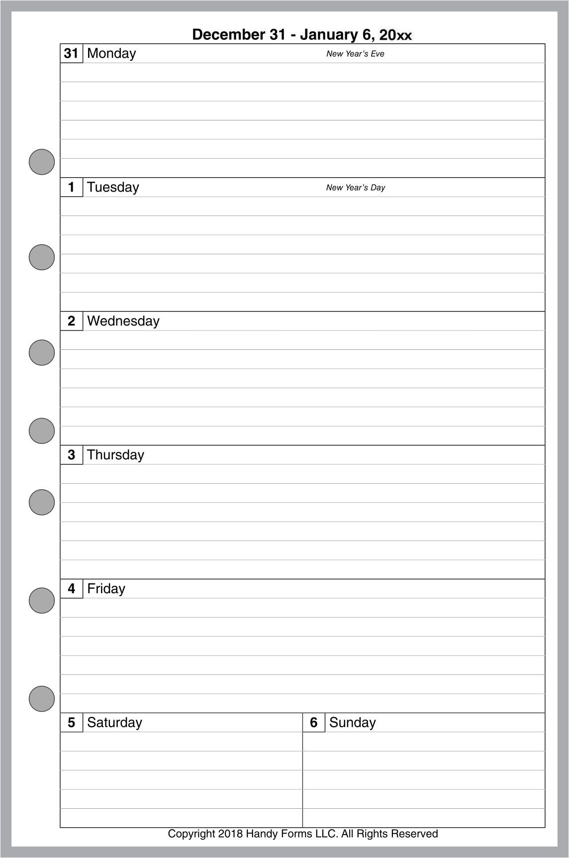 Half-letter size Weekly and Monthly Planner, 1 Page Per Week, 2 Pages Per Month, With Lines, Style B