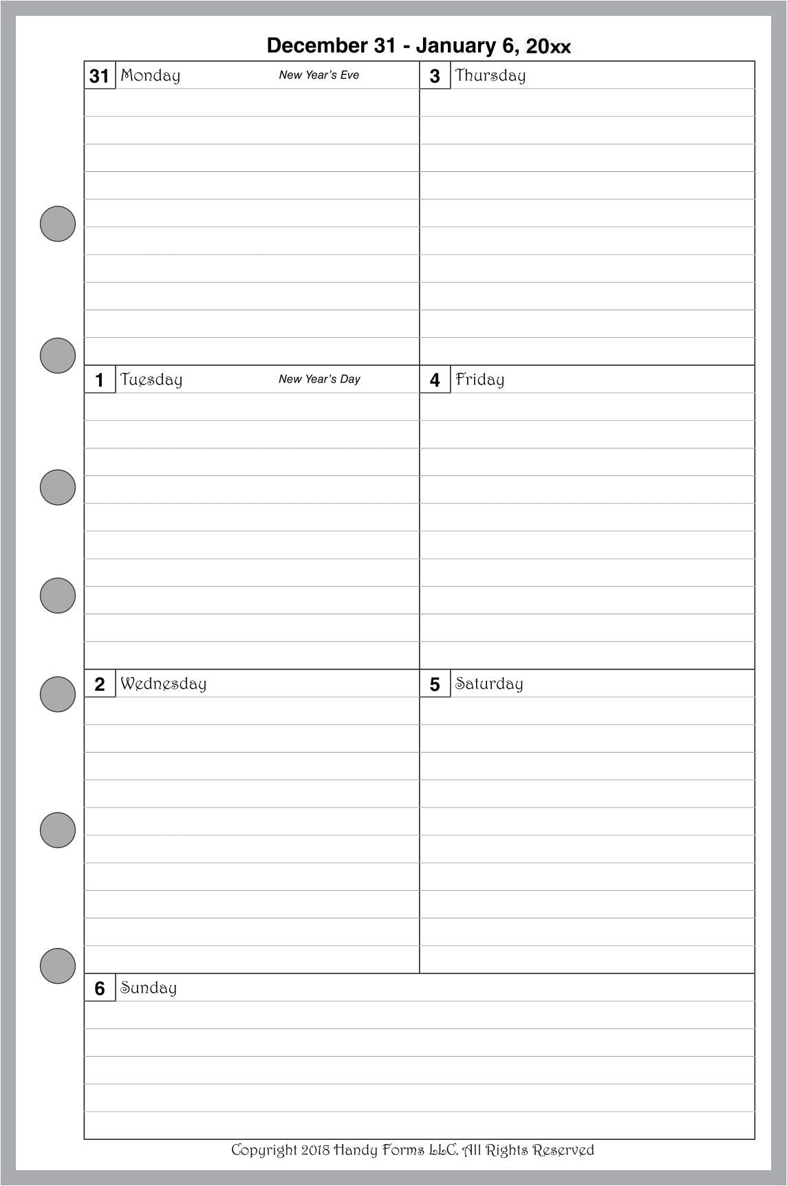 Half-letter size Weekly and Monthly Planner, 1 Page Per Week, 2 Pages Per Month, With Lines, Style C