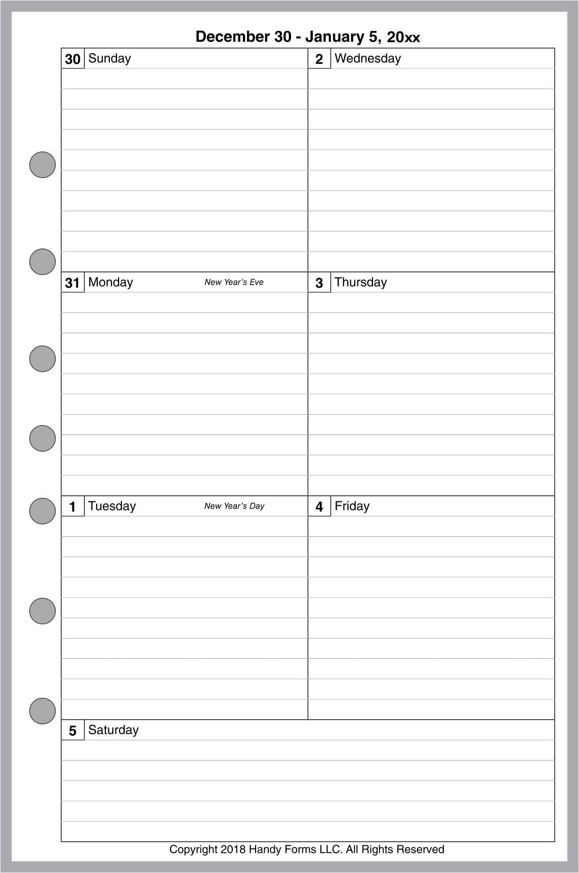 Half-letter size Weekly and Monthly Planner, 1 Page Per Week, 2 Pages Per Month, With Lines, Style C