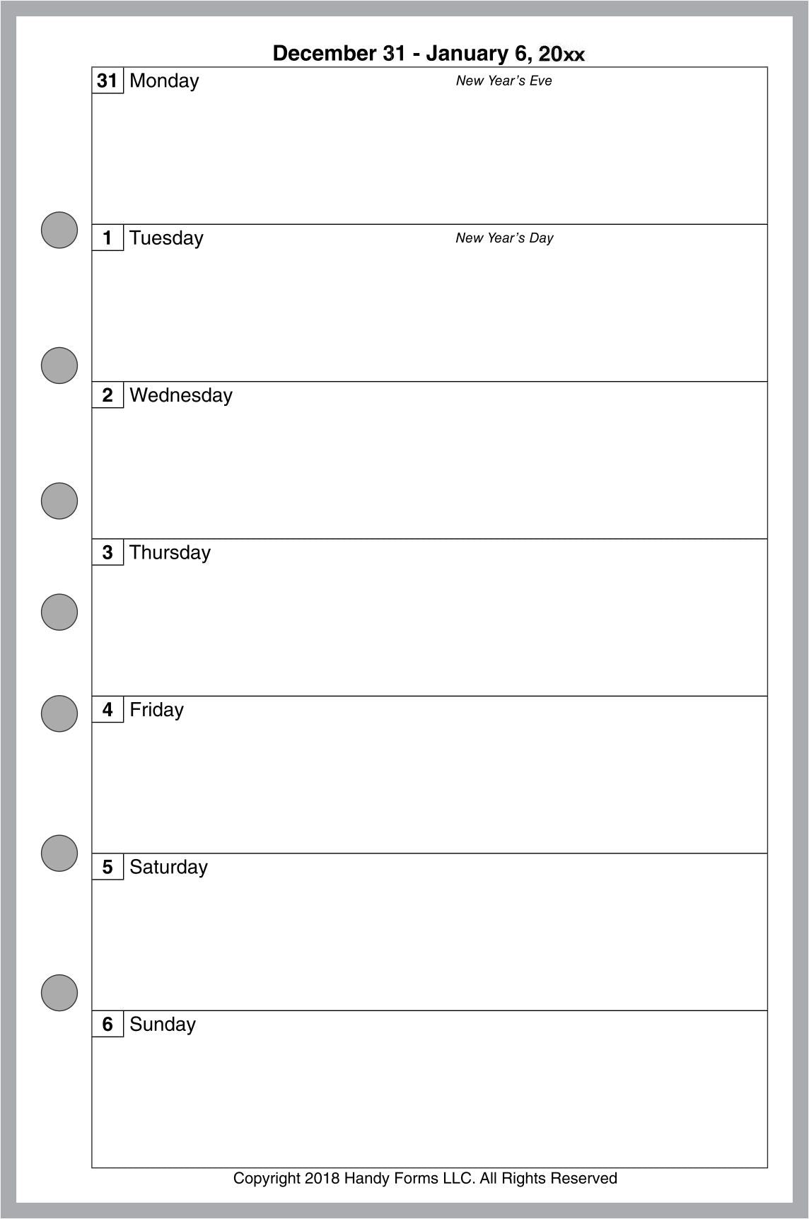Half-letter size Weekly and Monthly Planner, 1 Page Per Week, 2 Pages Per Month, No Lines, Style A