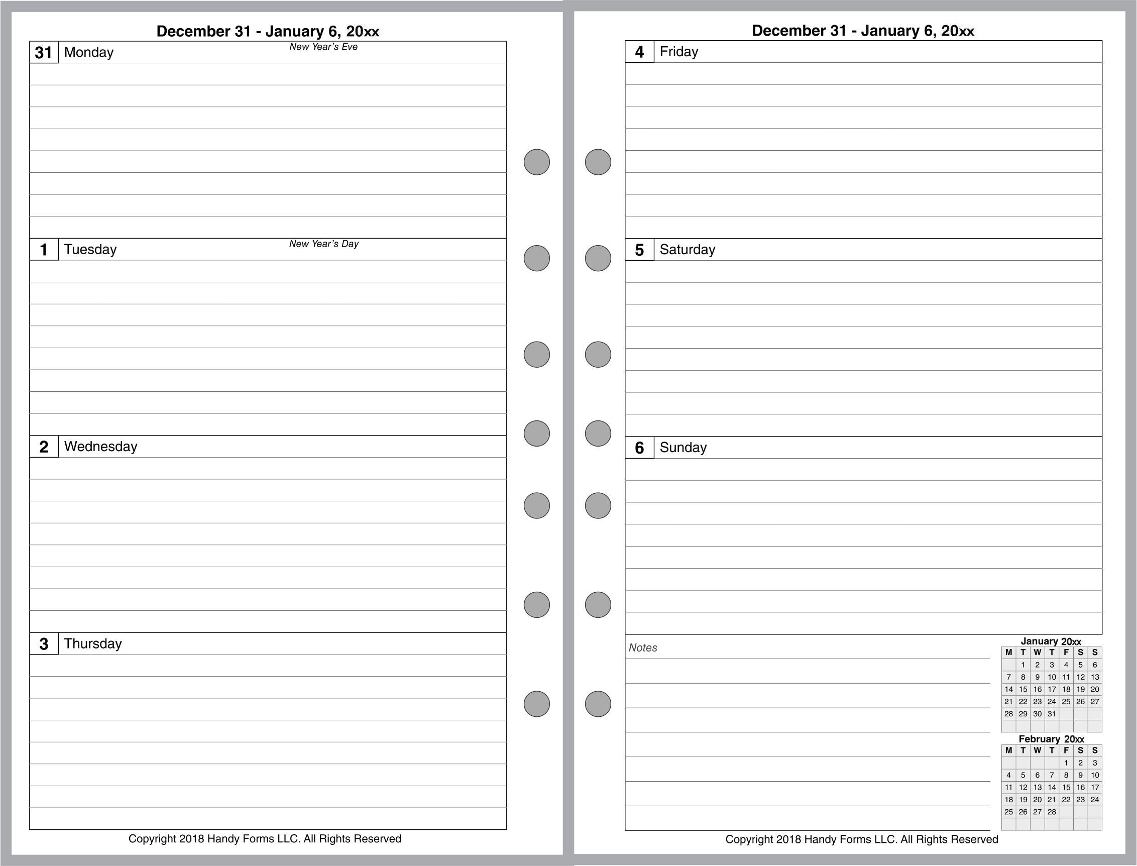 Half-letter size Weekly and Monthly Planner, 2 Pages Per Week, 2 Pages Per Month, Style A