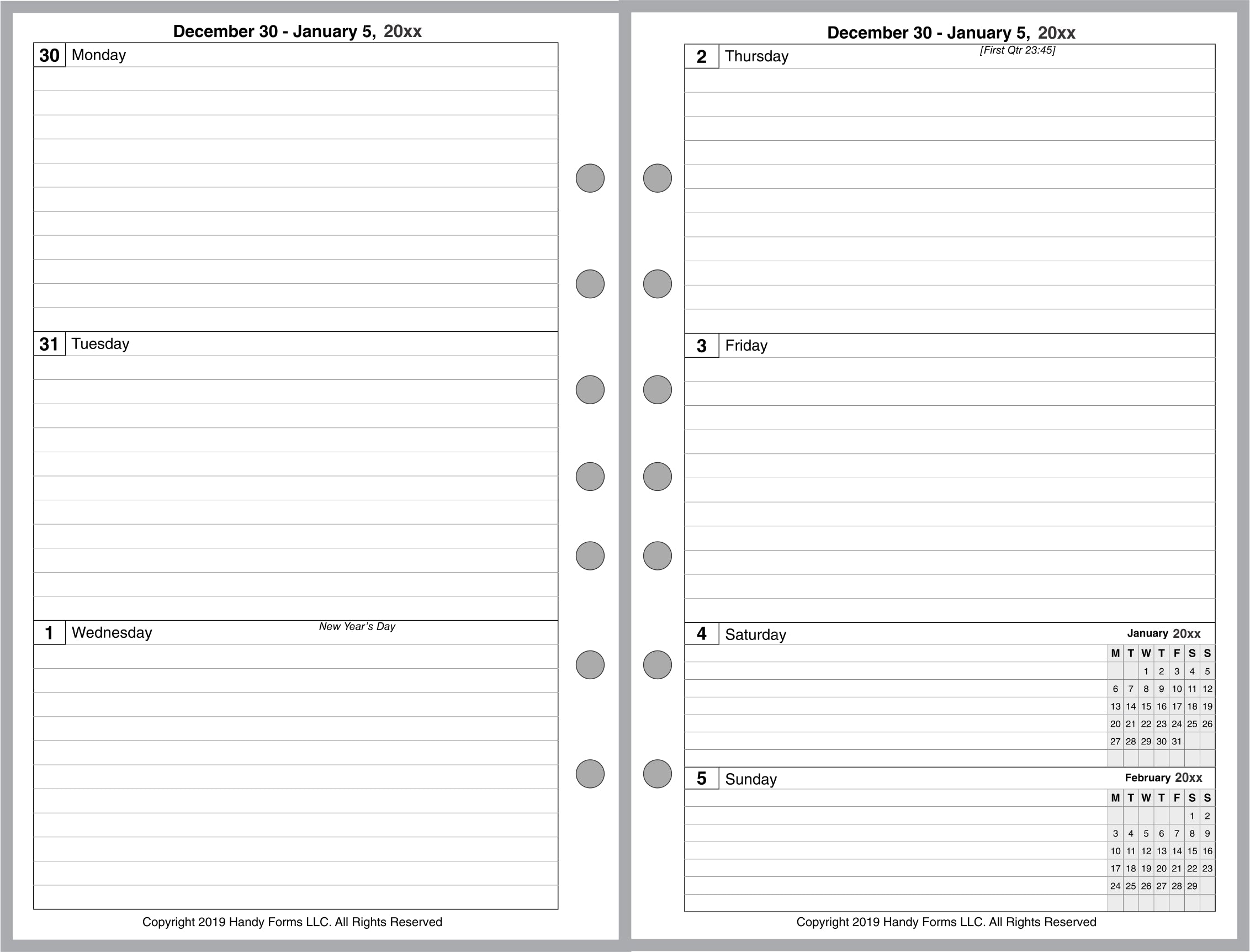 Half-letter size Weekly and Monthly Planner, 2 Pages Per Week, 2 Pages Per Month, Style B