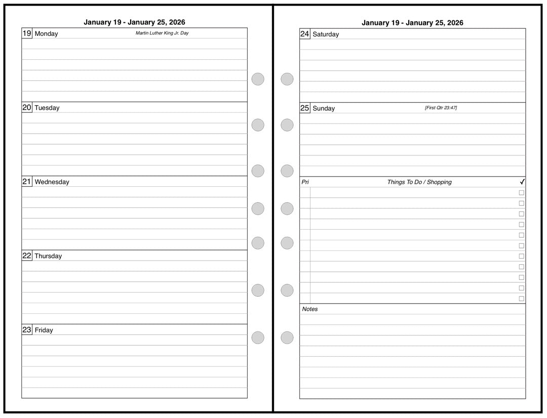 Half-letter size Weekly and Monthly Planner, 2 Pages Per Week, 2 Pages Per Month, Style D