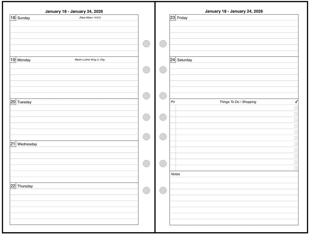 Half-letter size Weekly and Monthly Planner, 2 Pages Per Week, 2 Pages Per Month, Style D