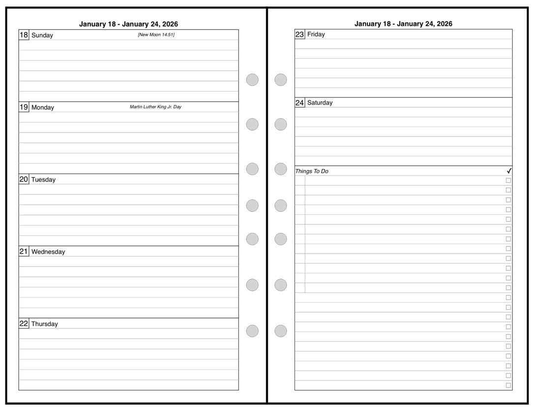 Half-letter size Weekly and Monthly Planner, 2 Pages Per Week, 2 Pages Per Month, Style D