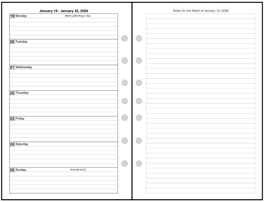 Half-letter size Weekly and Monthly Planner, 2 Pages Per Week, 2 Pages Per Month, Style G