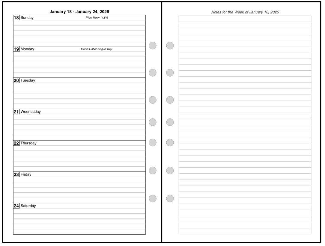 Half-letter size Weekly and Monthly Planner, 2 Pages Per Week, 2 Pages Per Month, Style G