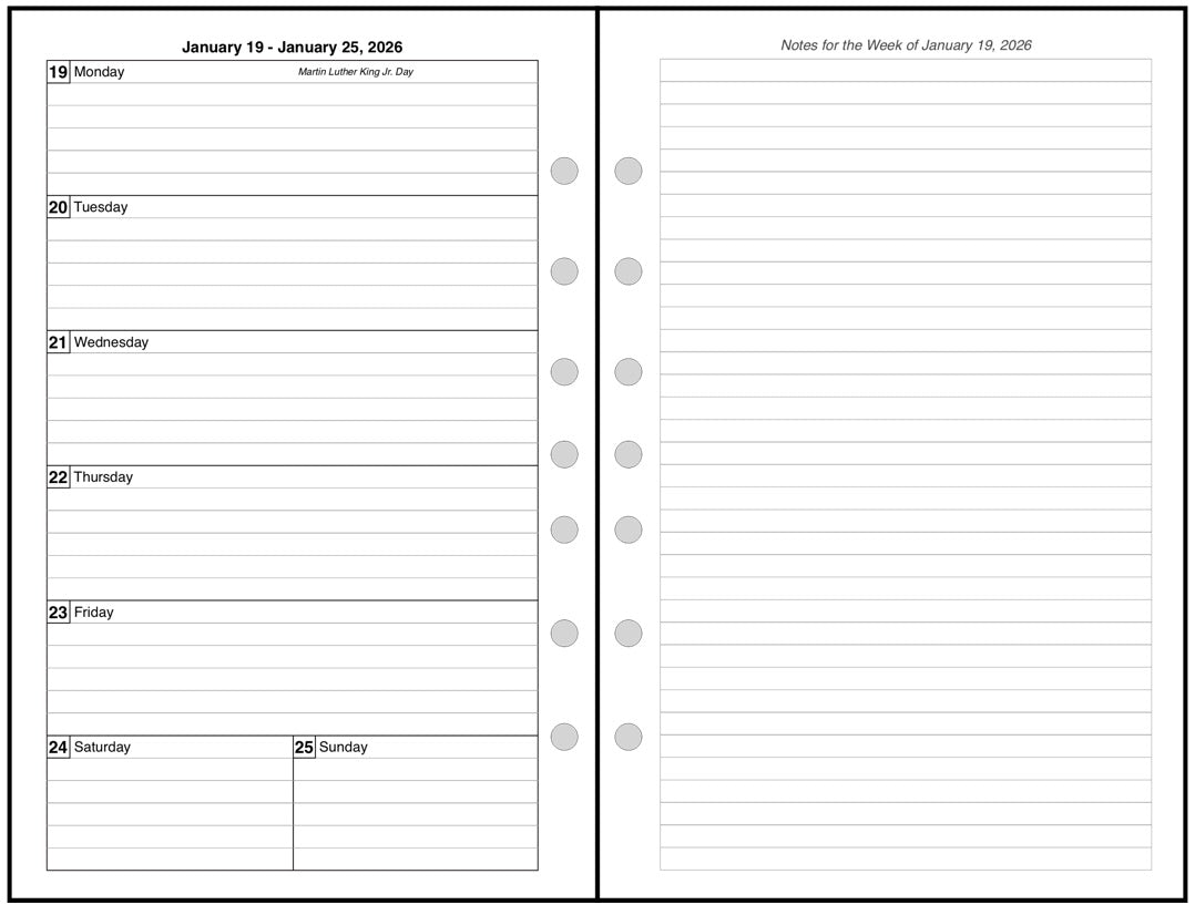 Half-letter size Weekly and Monthly Planner, 2 Pages Per Week, 2 Pages Per Month, Style G1